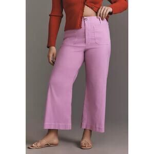Maeve Anthropologie Colette Wide Leg Cropped Contrast Stitch Lavender Pink 32